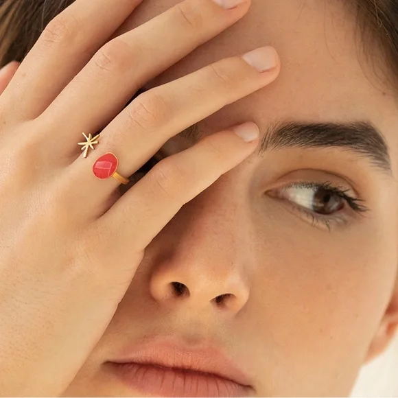 Joan Miró Gold-Plated Dot & Star Cuff Ring 24k Gold Fill New in Box - Picture 1 of 10